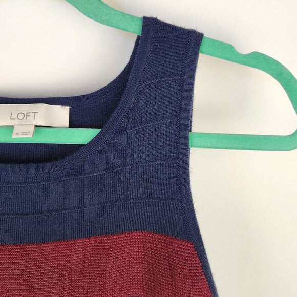 Ann Taylor Loft Wool Blend Striped Stretchy Knit Sleeveless Midi Dress sz M - Picture 4 of 8